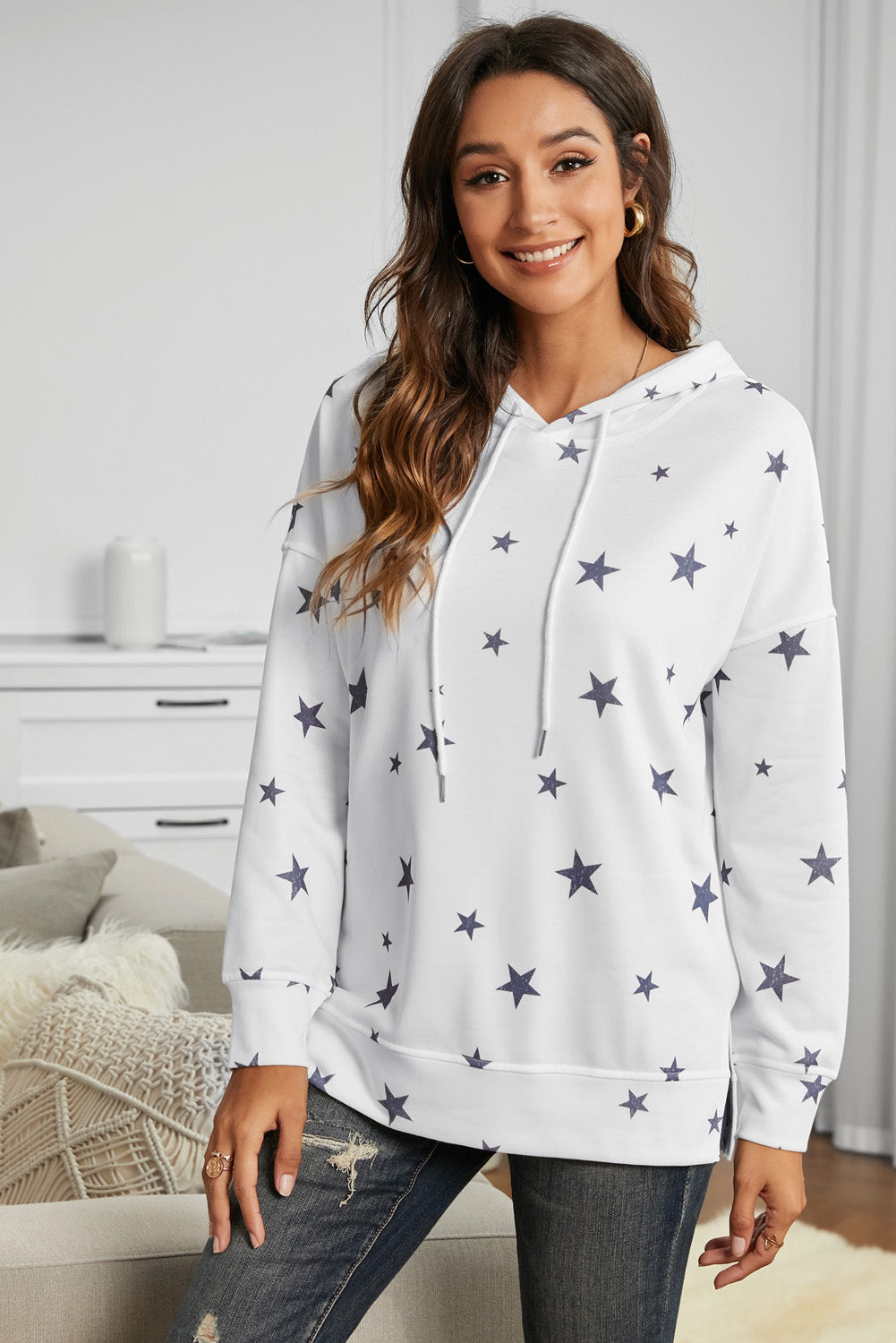 Star Print Long Sleeve Hoodie