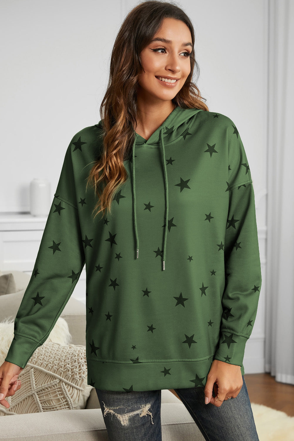 Star Print Long Sleeve Hoodie