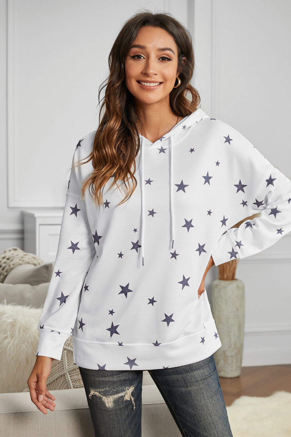 Star Print Long Sleeve Hoodie