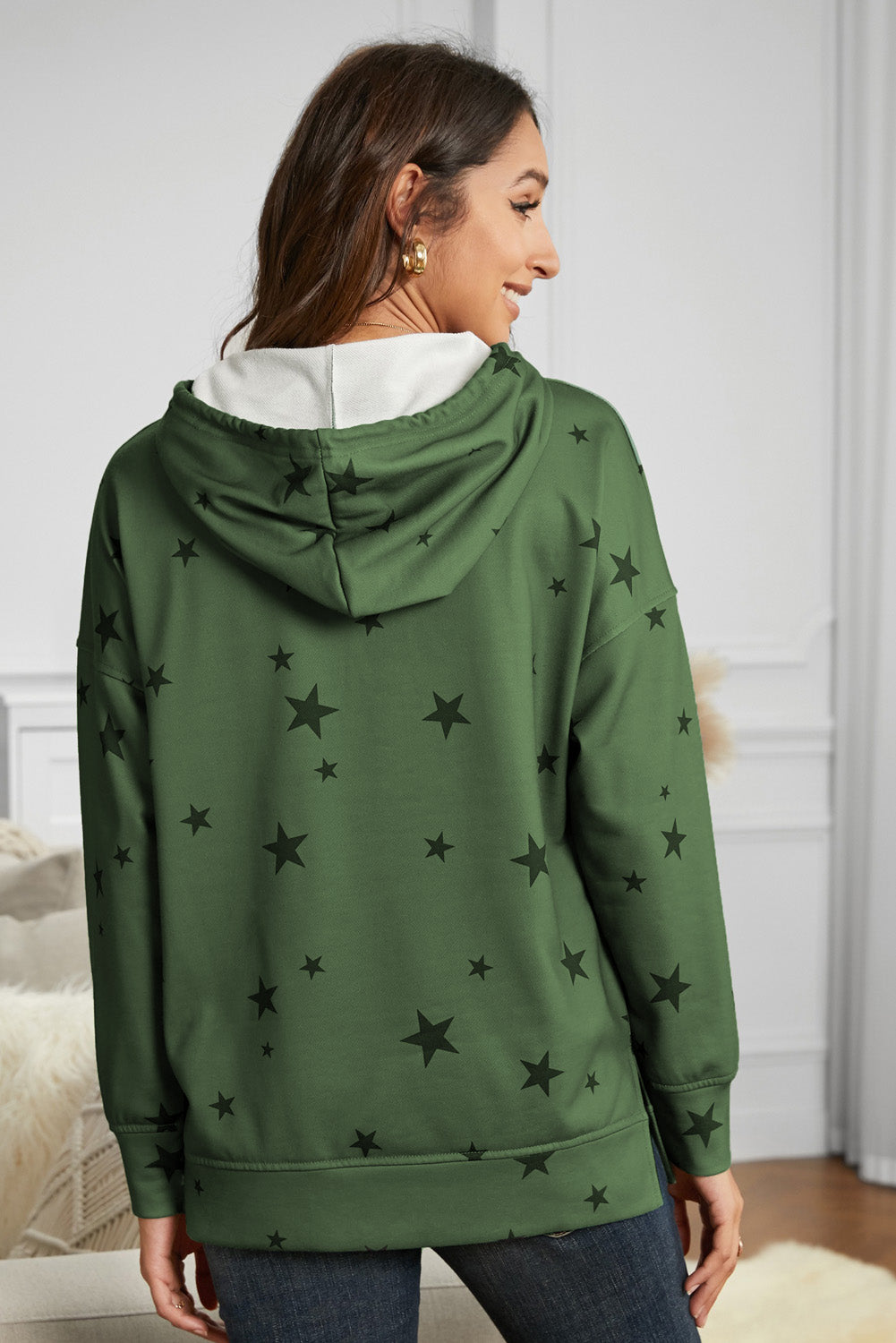 Star Print Long Sleeve Hoodie